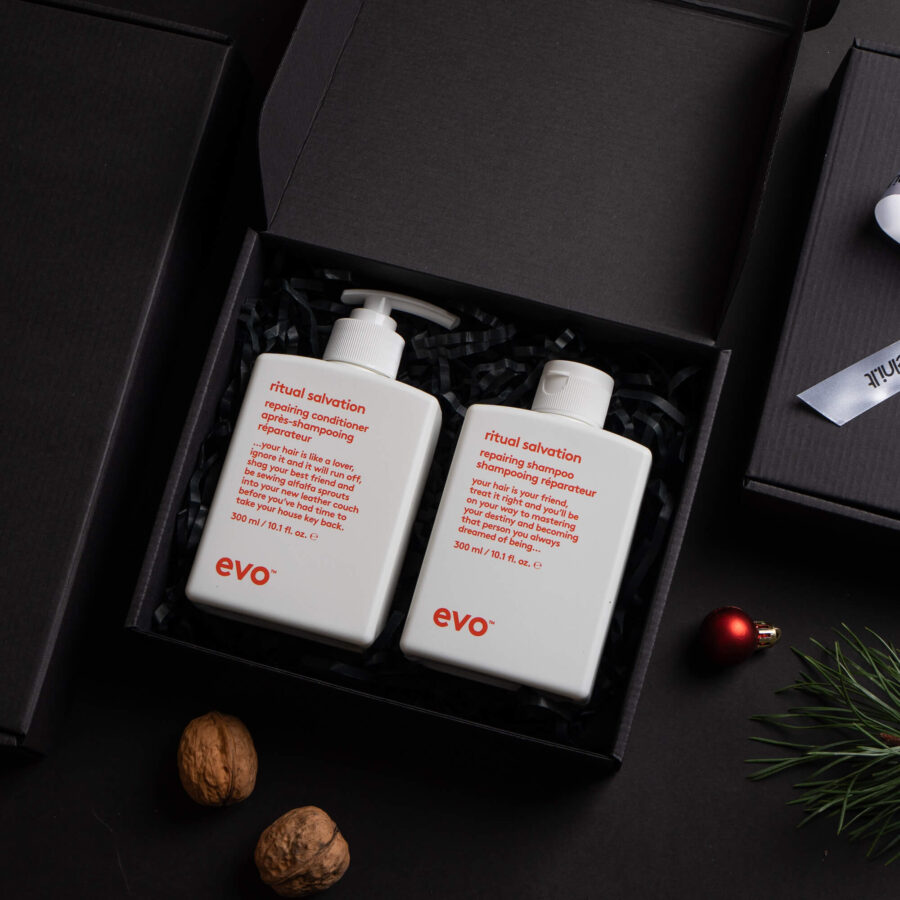 Atkuriamasis Evo plaukų priežiūros rinkinys: šampūnas ir kondicionierius