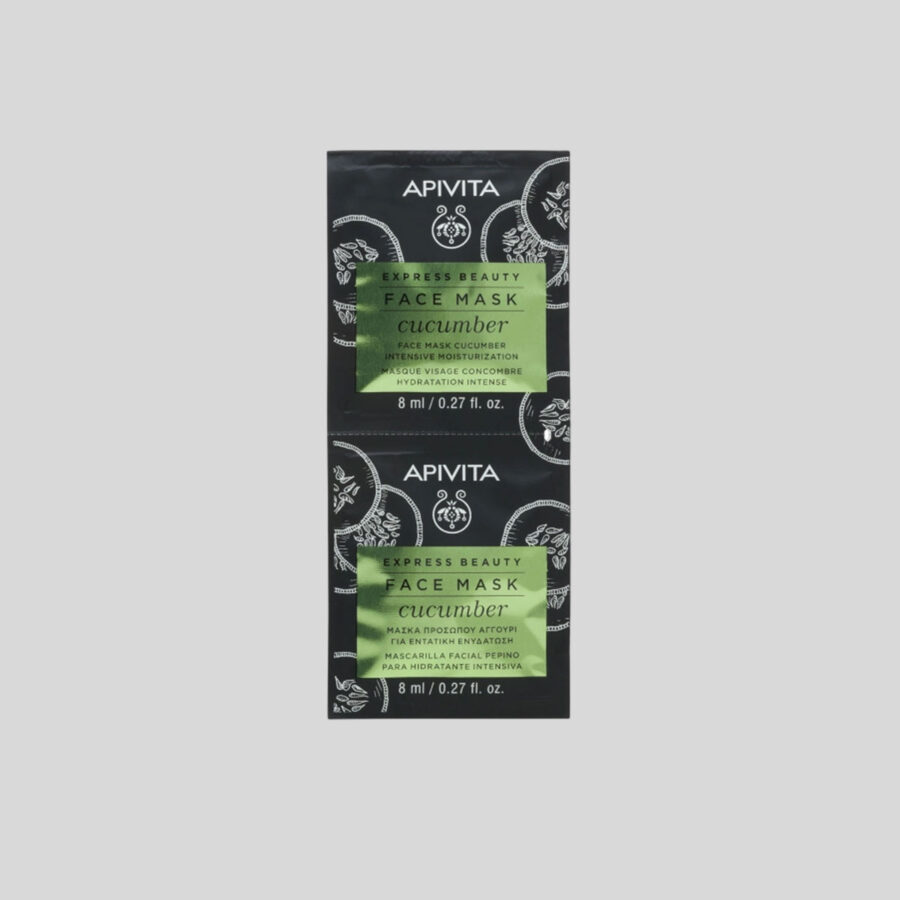 Apivita Express Beauty intensyviai drėkinanti veido kaukė su agurkais, 2x8 ml
