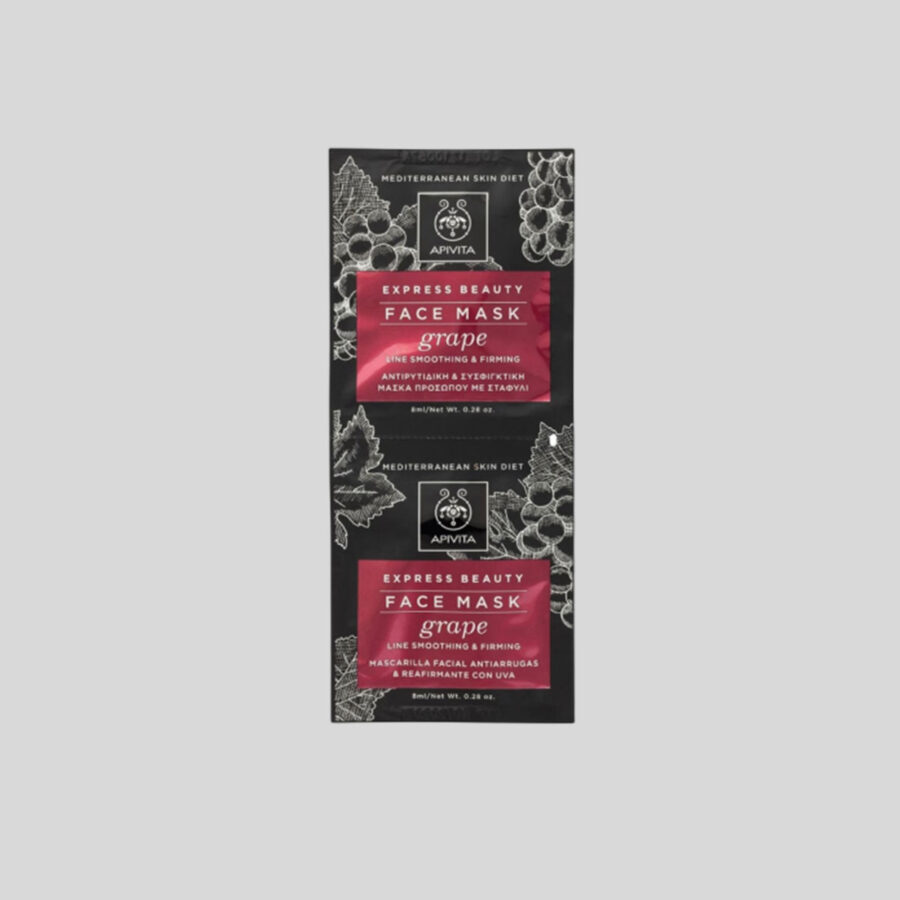 Apivita Express Beauty stangrinamoji veido kaukė su vynuogėmis, 2x8 ml