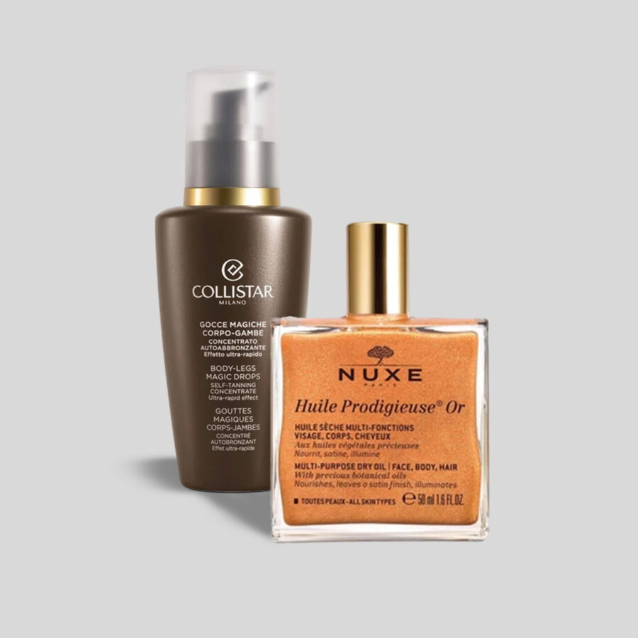 Collistar magic drops savaiminio įdegio lašai + Nuxe Huile Prodigieuse Or daugiafunkcinis sausas aliejus