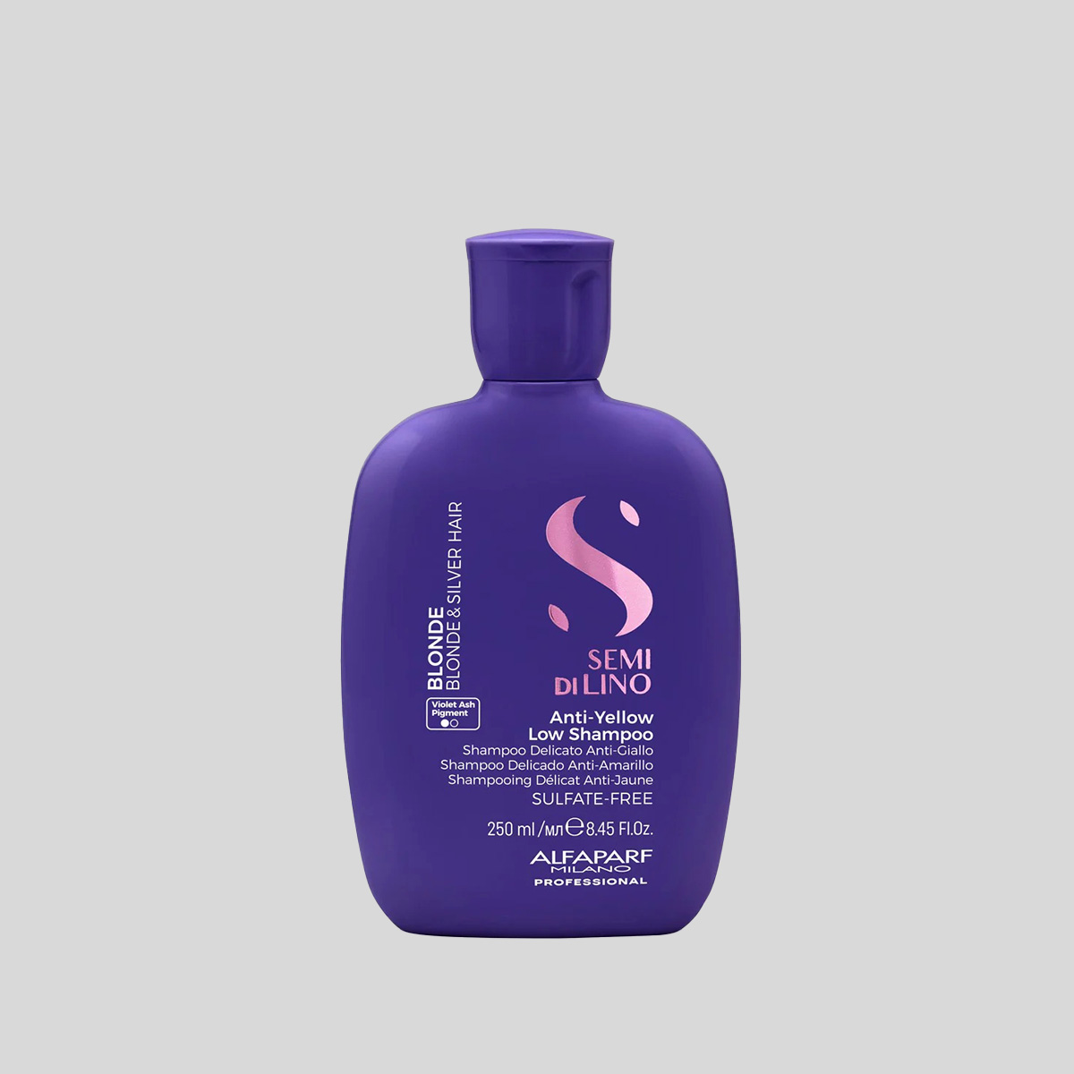 Alfaparf Milano Semi di Lino Blonde Anti-Yellow violetinis šampūnas šviesiems plaukams, 250 ml