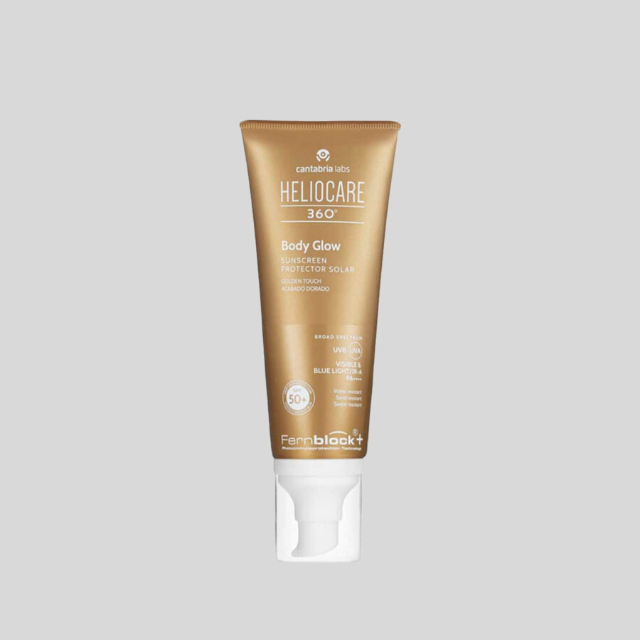 Heliocare 360° Body Glow blizgus kūno gelis deginimuisi SPF 50+, 100 ml