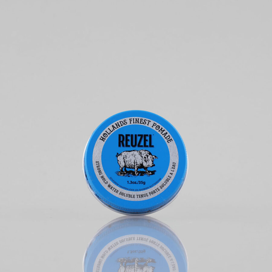 Reuzel Blue Strong Hold Water Soluble High Sheen stiprios fiksacijos plaukų pomada, 35 g