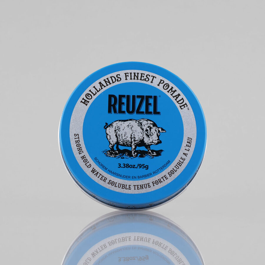 Reuzel Blue Strong Hold Water Soluble High Sheen stiprios fiksacijos plaukų pomada, 95 g