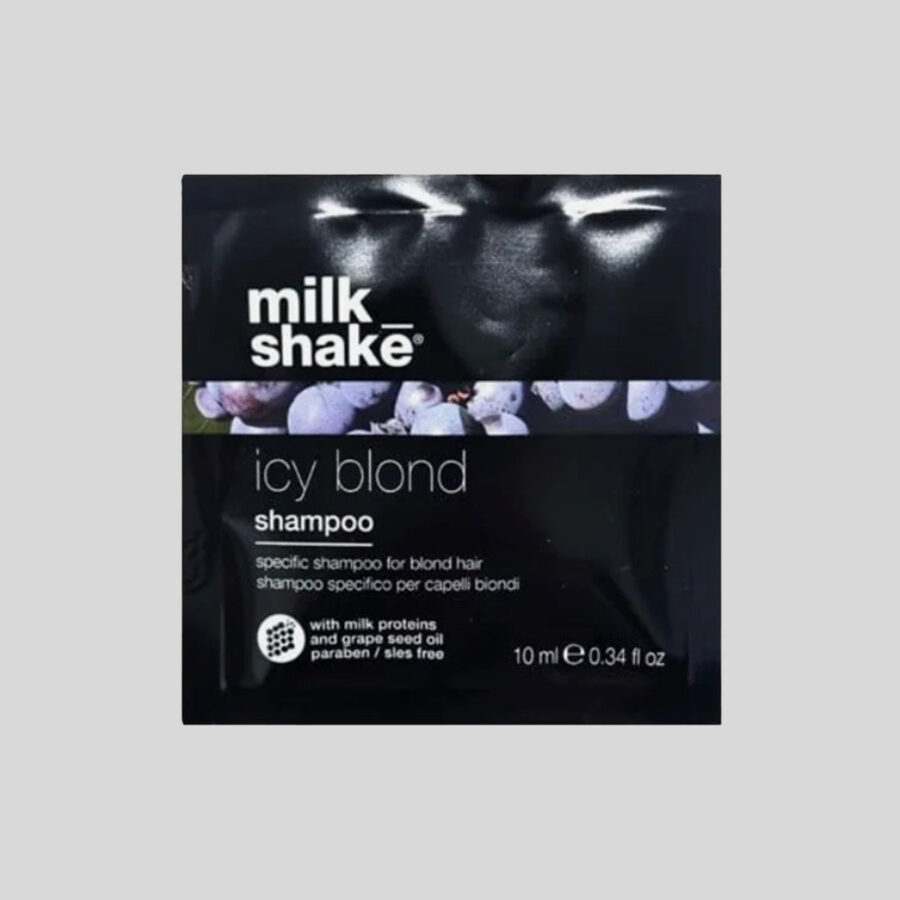 Milk Shake Icy Blond Shampoo tonuojantis šampūnas šviesiems plaukams, 10 ml