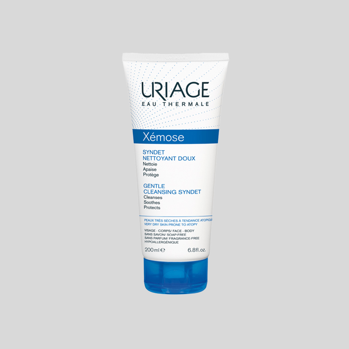 Uriage Xemose Gentle Cleansing Sydnet gelinis veido ir kūno prausiklis sausai odai, 200 ml