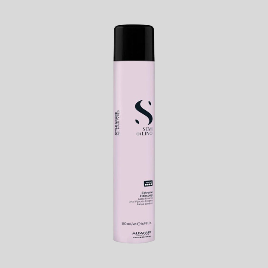 Alfaparf Milano Semi Di Lino Style & Care Extreme Hairspray ypač stiprios fiksacijos plaukų lakas, 500 ml