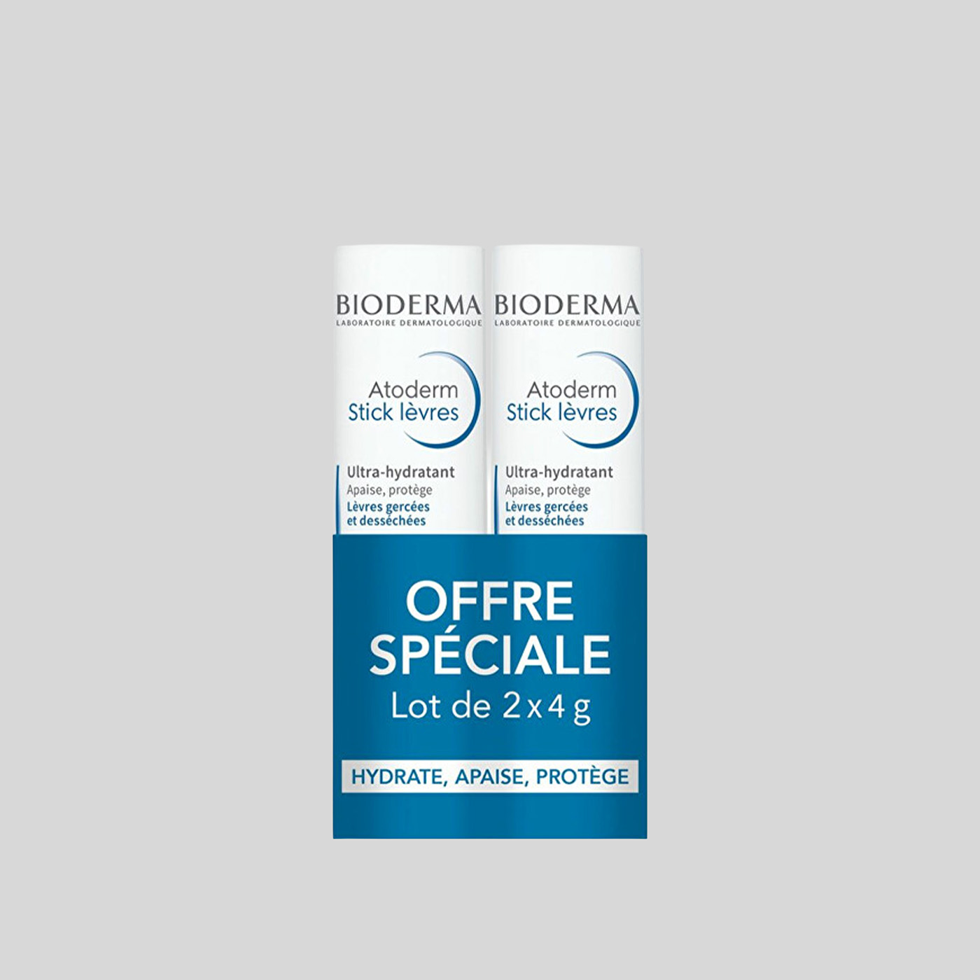 Bioderma Atoderm Ultra-Hydrating drėkinamasis lūpų balzamas, 2 x 4 g