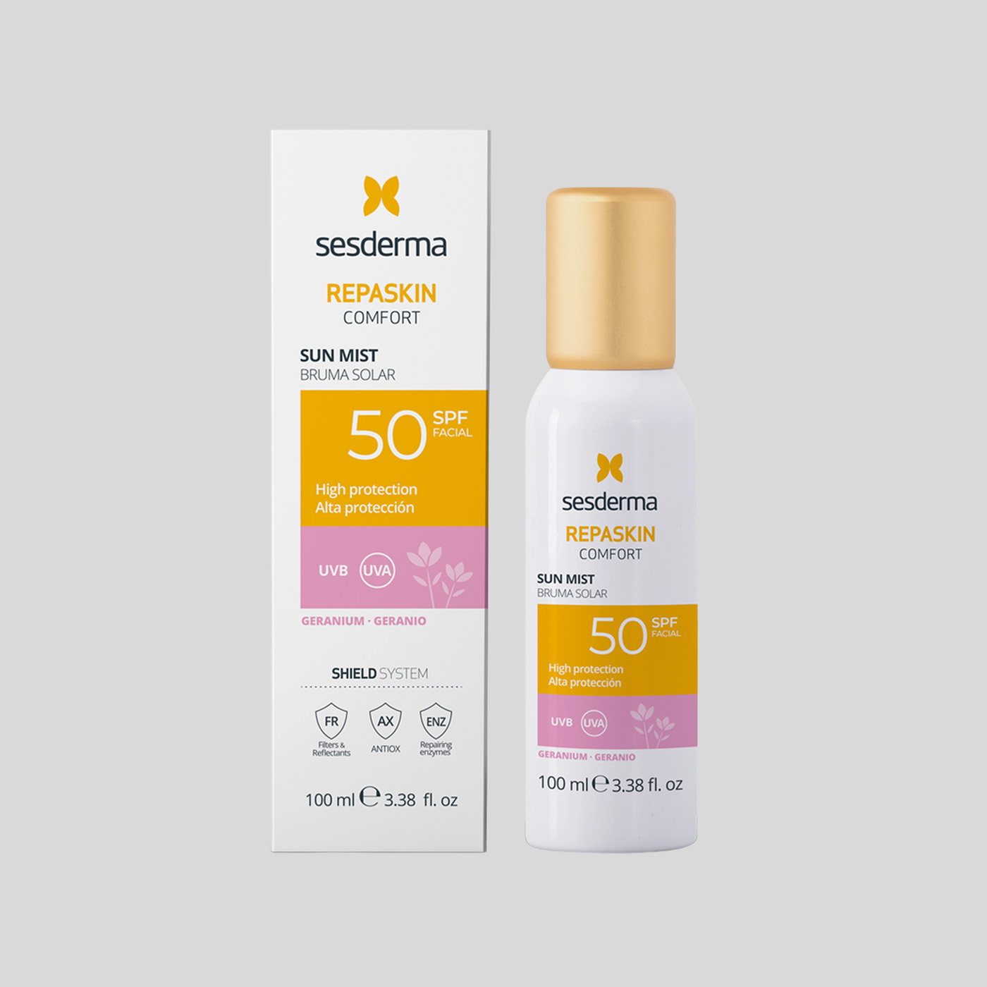 Sesderma Repaskin Geranium apsauginė dulksna nuo saulės SPF 50, 100 ml