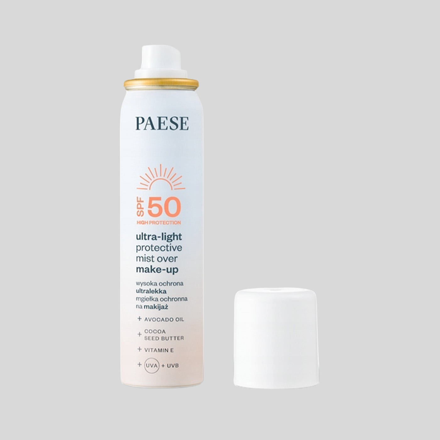 Paese Ultra-Light Protective Mist SPF 50 apsauginė veido dulksna makiažui, 75 ml